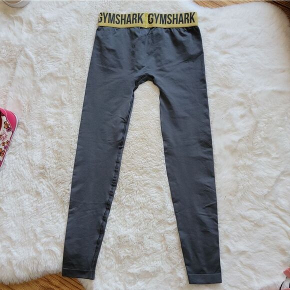Gymshark Fit Seamless Charcoal Grey w Yellow Waistband Leggings S Small - Picture 12 of 12